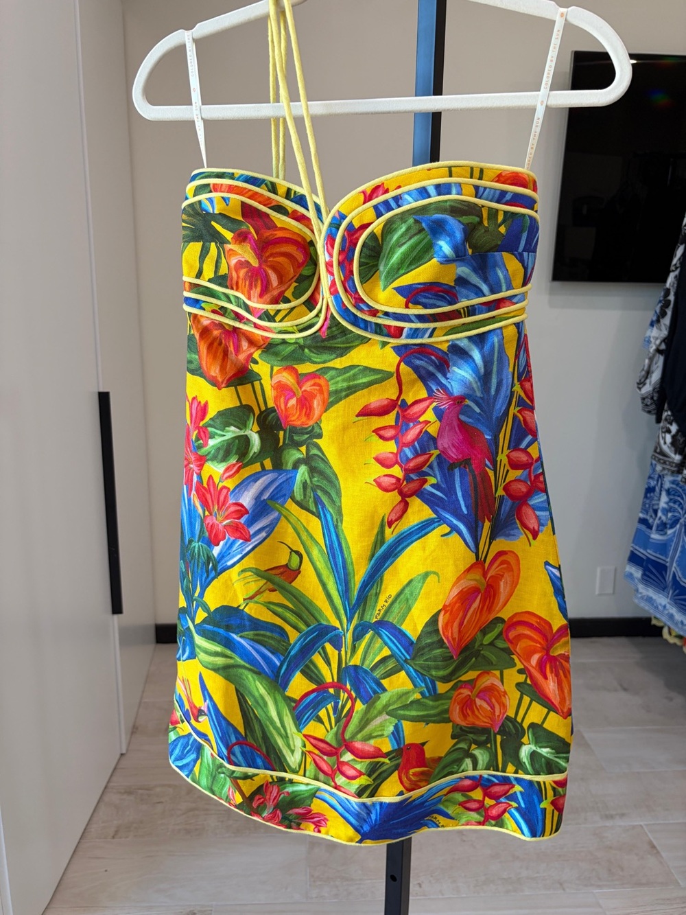 Farm Rio Bright Nature Linen Halter Mini Dress - Picture 4 of 9